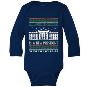 All I Want For Christmas Is A New President Xmas Funny Gift Baby Long Sleeve Bodysuit