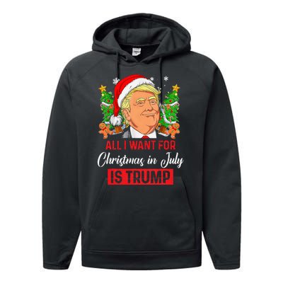 All I Want For Christmas In July Is Trump Funny Santa Summer Performance Fleece Hoodie