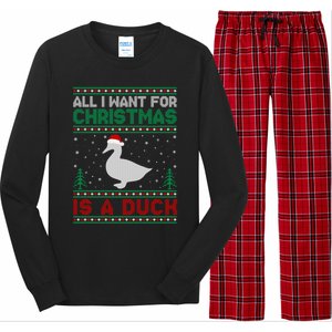 All I Want For Xmas Is A Duck Ugly Christmas Funny Gift Long Sleeve Pajama Set