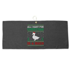 All I Want For Xmas Is A Duck Ugly Christmas Funny Gift Large Microfiber Waffle Golf Towel