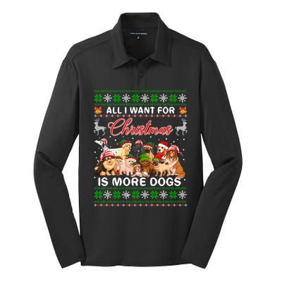 All I Want For Christmas Is More Dogs Ugly Sweater Santa Hat Gift Silk Touch Performance Long Sleeve Polo