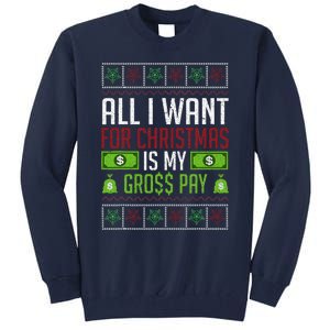 All I Want For Christmas Is My Gross Pay Funny Holiday Humor Tall Sweatshirt