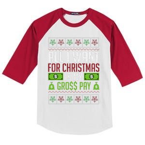 All I Want For Christmas Is My Gross Pay Funny Holiday Humor Kids Colorblock Raglan Jersey