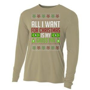 All I Want For Christmas Is My Gross Pay Funny Holiday Humor Cooling Performance Long Sleeve Crew