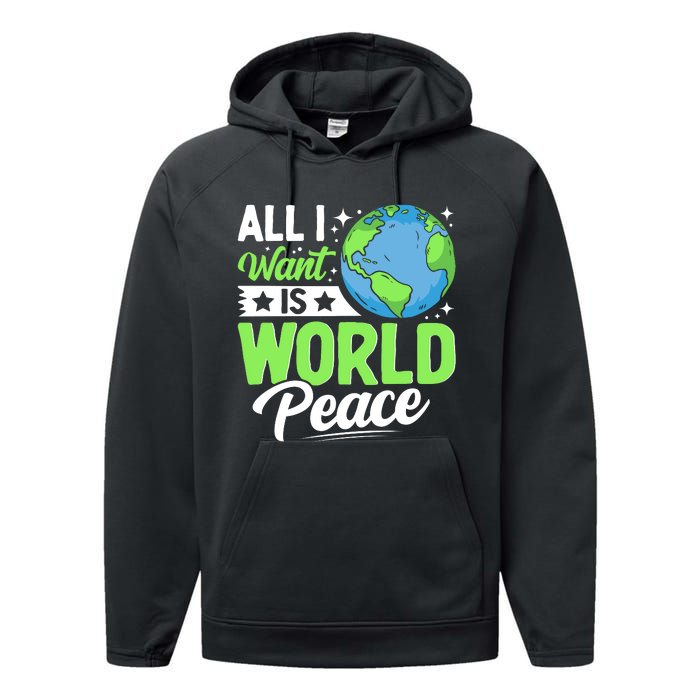 All I Want Is World Peace Graphic Performance Fleece Hoodie