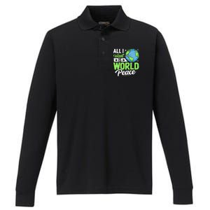 All I Want Is World Peace Graphic Performance Long Sleeve Polo