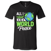 All I Want Is World Peace Graphic V-Neck T-Shirt