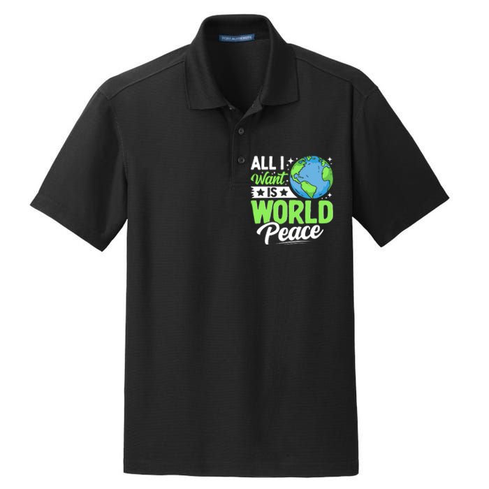 All I Want Is World Peace Graphic Dry Zone Grid Polo