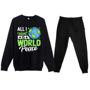 All I Want Is World Peace Graphic Premium Crewneck Sweatsuit Set