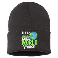 All I Want Is World Peace Graphic Sustainable Knit Beanie