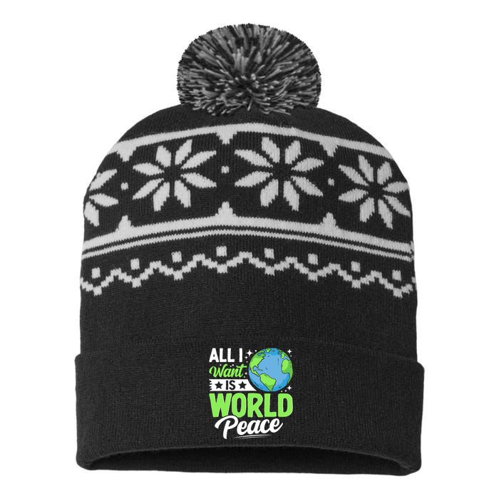 All I Want Is World Peace Graphic USA-Made Snowflake Beanie