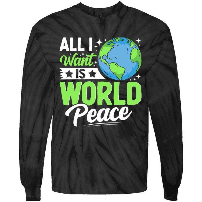 All I Want Is World Peace Graphic Tie-Dye Long Sleeve Shirt