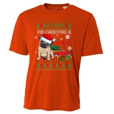 All I Want For Christmas Is Frenchie Ugly Christmas Sweater Gift Cooling Performance Crew T-Shirt