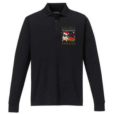 All I Want For Christmas Is Frenchie Ugly Christmas Sweater Gift Performance Long Sleeve Polo