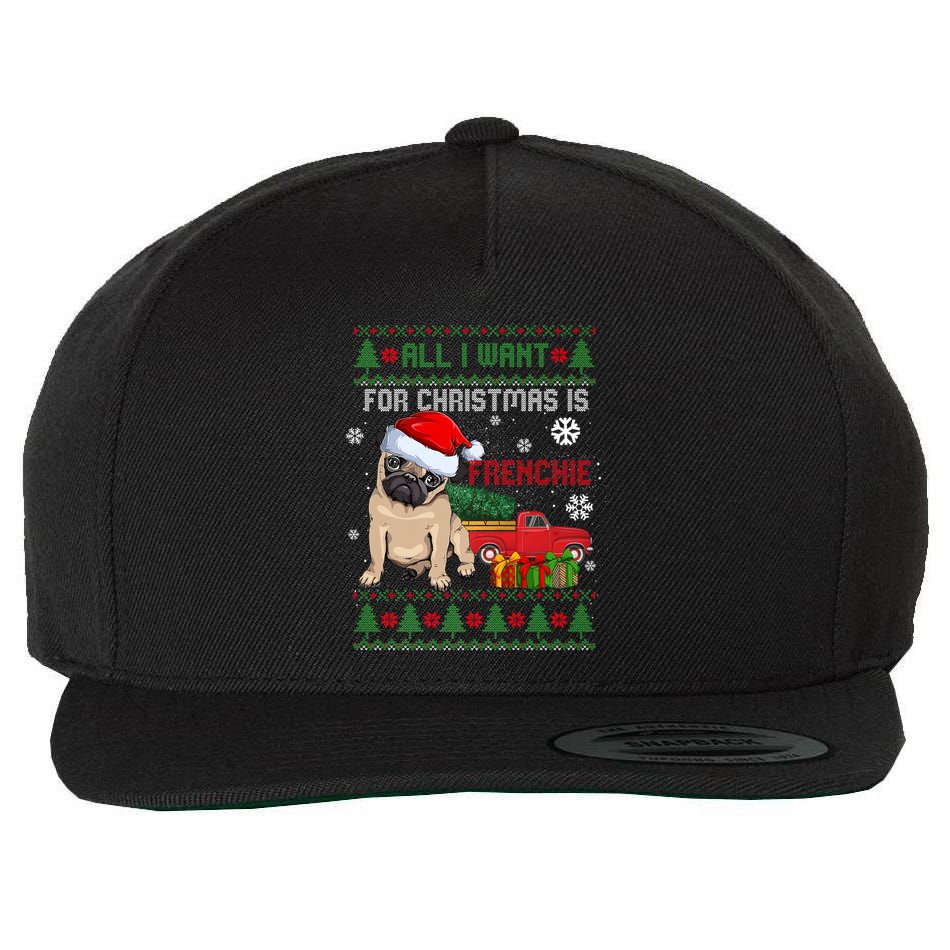 All I Want For Christmas Is Frenchie Ugly Christmas Sweater Gift Wool Snapback Cap