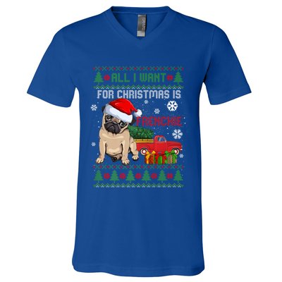 All I Want For Christmas Is Frenchie Ugly Christmas Sweater Gift V-Neck T-Shirt