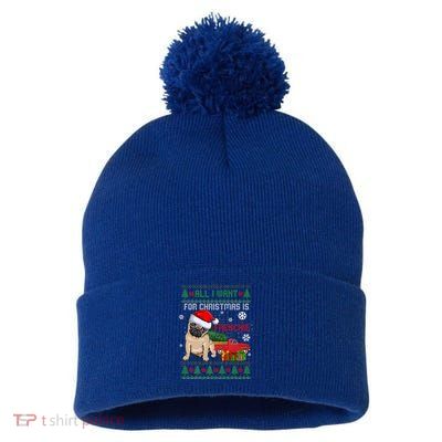 All I Want For Christmas Is Frenchie Ugly Christmas Sweater Gift Pom Pom 12in Knit Beanie
