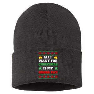 All I Want For Christmas Is My Gross Pay Funny Joke Sustainable Knit Beanie