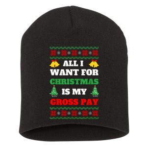 All I Want For Christmas Is My Gross Pay Funny Joke Short Acrylic Beanie