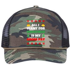 All I Want For Christmas Is My Gross Pay Funny Joke Retro Rope Trucker Hat Cap