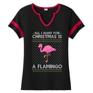 All I Want For Christmas Is A Flamingo Ugly Xmas Holiday Gift Ladies Halftime Notch Neck Tee