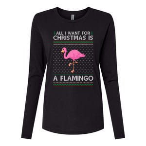 All I Want For Christmas Is A Flamingo Ugly Xmas Holiday Gift Womens Cotton Relaxed Long Sleeve T-Shirt