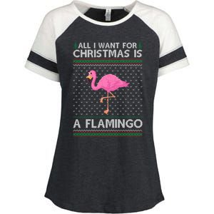 All I Want For Christmas Is A Flamingo Ugly Xmas Holiday Gift Enza Ladies Jersey Colorblock Tee