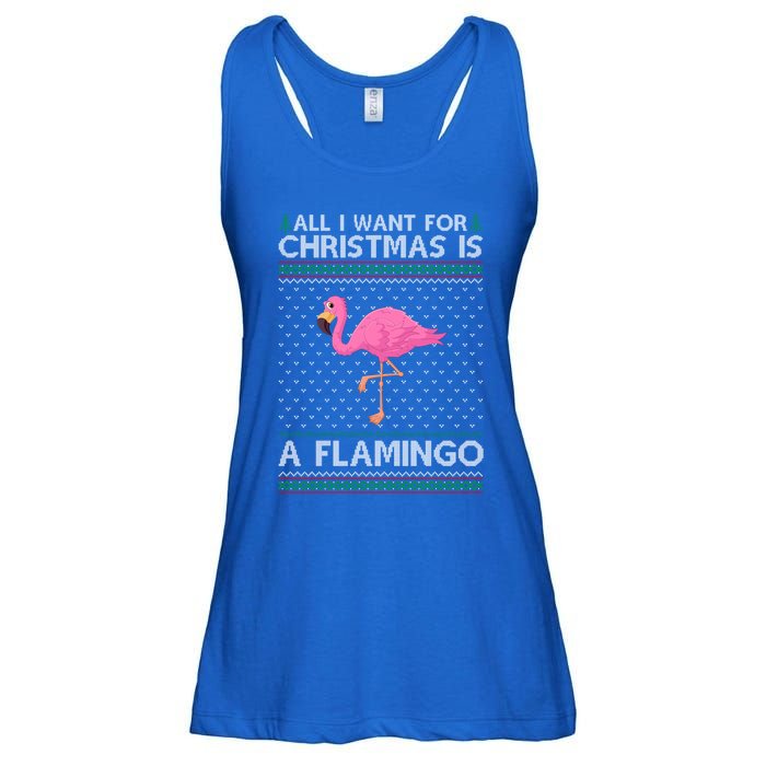 All I Want For Christmas Is A Flamingo Ugly Xmas Holiday Gift Ladies Essential Flowy Tank