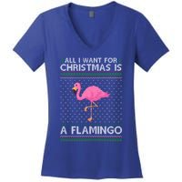 All I Want For Christmas Is A Flamingo Ugly Xmas Holiday Gift Women's V-Neck T-Shirt