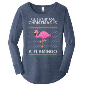 All I Want For Christmas Is A Flamingo Ugly Xmas Holiday Gift Women's Perfect Tri Tunic Long Sleeve Shirt