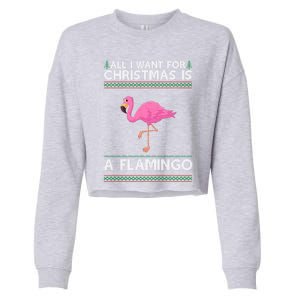 All I Want For Christmas Is A Flamingo Ugly Xmas Holiday Gift Cropped Pullover Crew