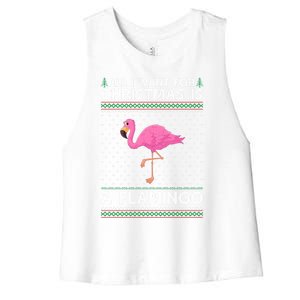 All I Want For Christmas Is A Flamingo Ugly Xmas Holiday Gift Women's Racerback Cropped Tank