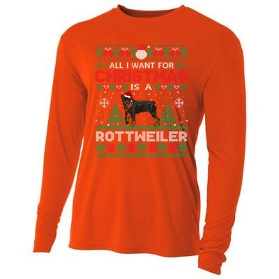 All I Want For Christmas Is A Rottweiler Ugly Sweater Gift Cooling Performance Long Sleeve Crew