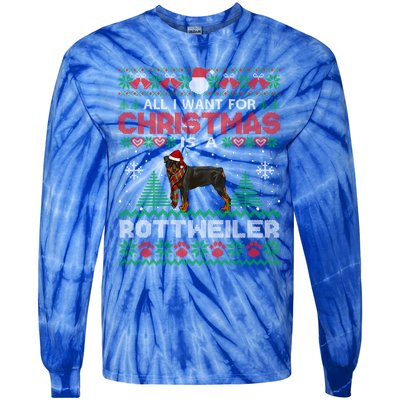 All I Want For Christmas Is A Rottweiler Ugly Sweater Gift Tie-Dye Long Sleeve Shirt