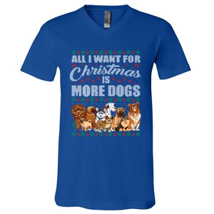 All I Want For Christmas Is More Dogs Ugly Xmas Sweater Gift V-Neck T-Shirt