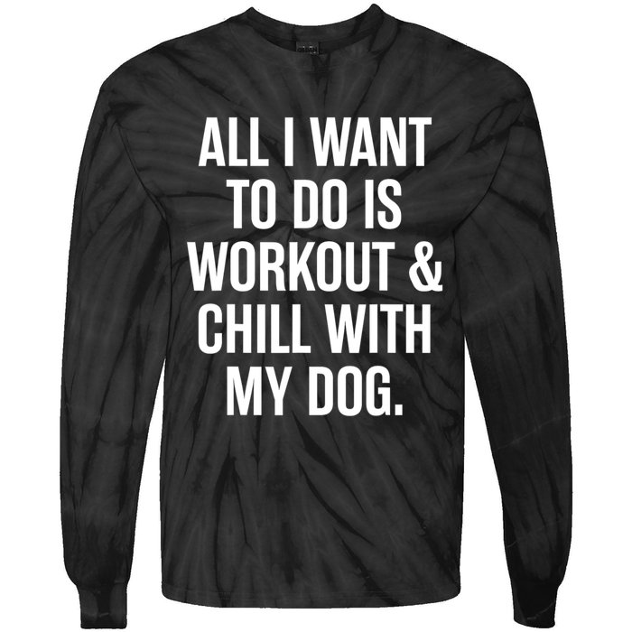 All I Want To Do Is Workout And Chill With My Dog Funny Gym Tie-Dye Long Sleeve Shirt