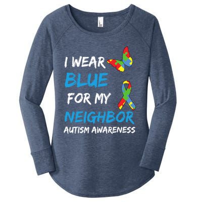 Autism I Wear Blue For My Neighbor Awareness Puzzle Ribbon Gift Women's Perfect Tri Tunic Long Sleeve Shirt