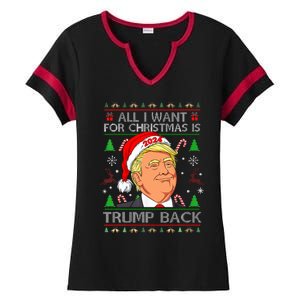 All I Want For Christmas Is Trump Back 2024 Ugly Sweater  Ladies Halftime Notch Neck Tee