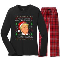 All I Want For Christmas Is Trump Back 2024 Ugly Sweater  Women's Long Sleeve Flannel Pajama Set 