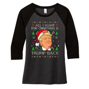 All I Want For Christmas Is Trump Back 2024 Ugly Sweater  Women's Tri-Blend 3/4-Sleeve Raglan Shirt