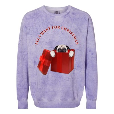 All I Want For Christmas Pug Gift Colorblast Crewneck Sweatshirt