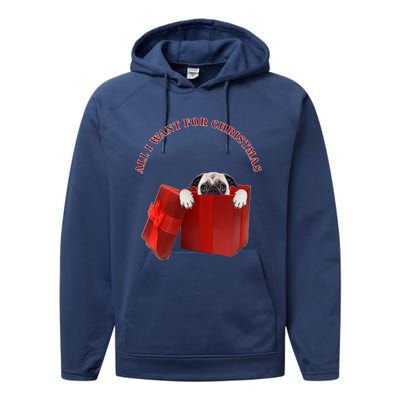 All I Want For Christmas Pug Gift Performance Fleece Hoodie