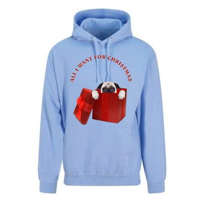 All I Want For Christmas Pug Gift Unisex Surf Hoodie