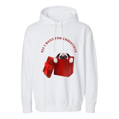 All I Want For Christmas Pug Gift Garment-Dyed Fleece Hoodie