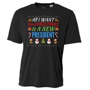 All I Want For Christmas Is A New President Fun Xmas Sweater Cooling Performance Crew T-Shirt