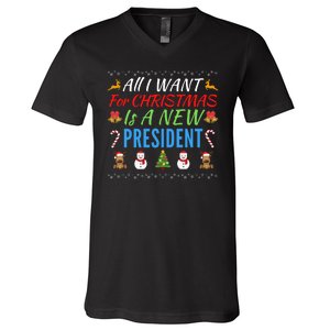 All I Want For Christmas Is A New President Fun Xmas Sweater V-Neck T-Shirt