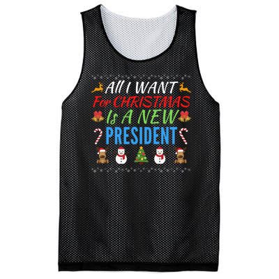 All I Want For Christmas Is A New President Fun Xmas Sweater Mesh Reversible Basketball Jersey Tank