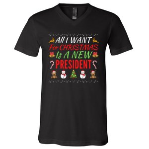 All I Want For Christmas Is A New President, Funny Xmas Sweater V-Neck T-Shirt