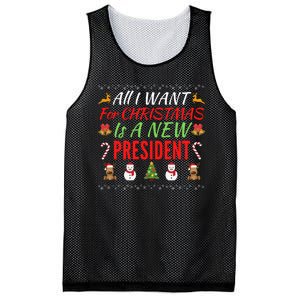 All I Want For Christmas Is A New President, Funny Xmas Sweater Mesh Reversible Basketball Jersey Tank