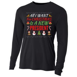 All I Want For Christmas Is A New President, Funny Xmas Sweater Cooling Performance Long Sleeve Crew